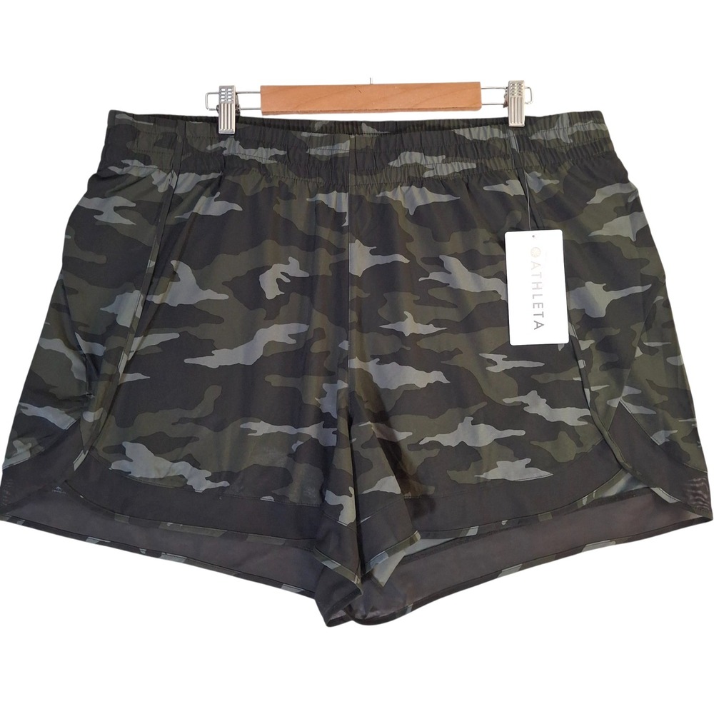 ATHLETA Mesh Racer Run Short Size 2X Black Camo NWT Running Workout 4" Inseam